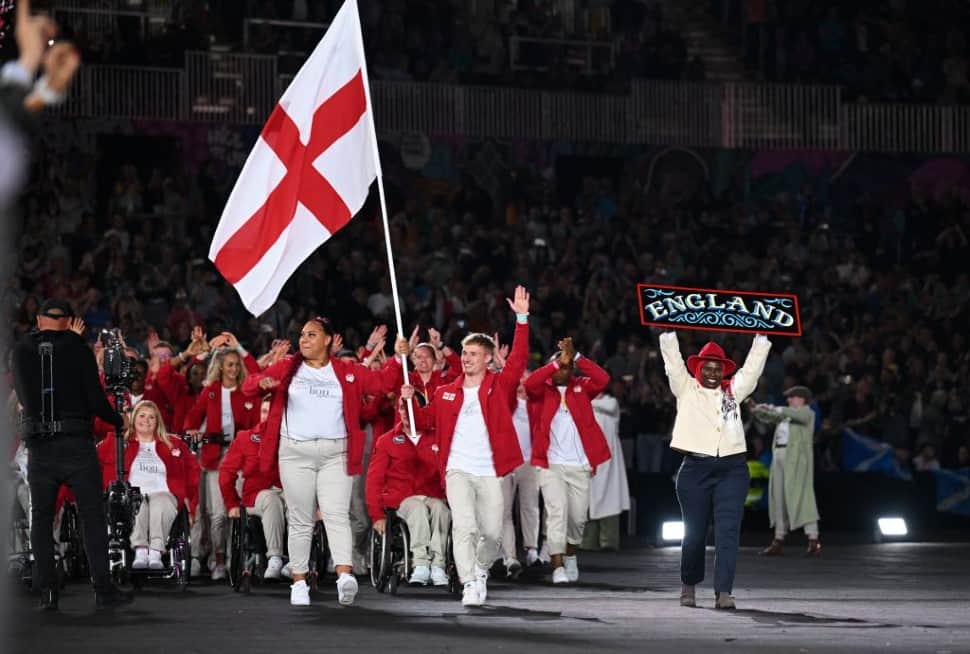 Hosts England make an appearance at the nations parade during the Commonwealth Games 2022 opening ceremony in Birmingham. (Source: Twitter)