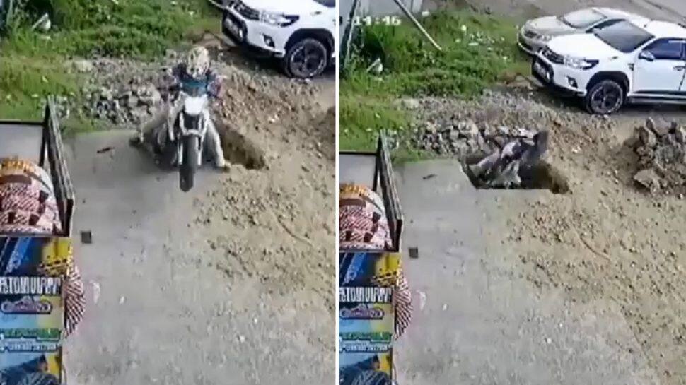 Man reversing bike falls in big hole, internet is terrified and amused: Watch video