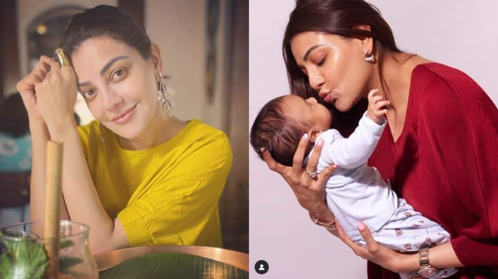 Kajal Aggarwal with her son recreates scene from &#039;Baahubali&#039;,dedicates it to SS Rajamouli