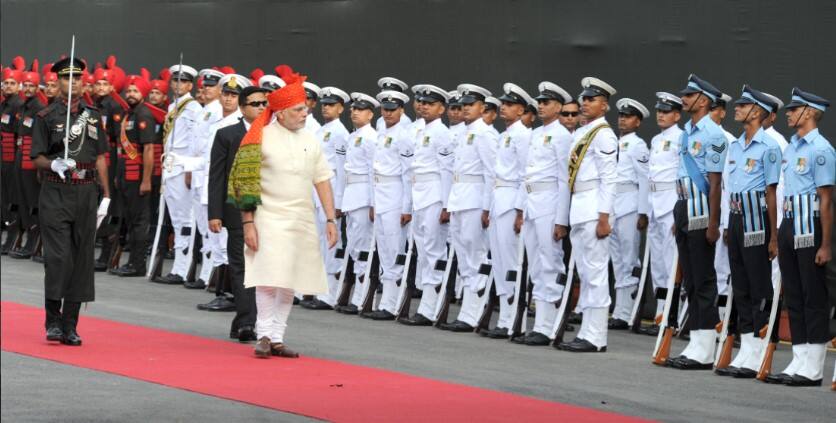 Prime Minister Narendra Modi inspecting the Guard of Honour on August 15, 2014