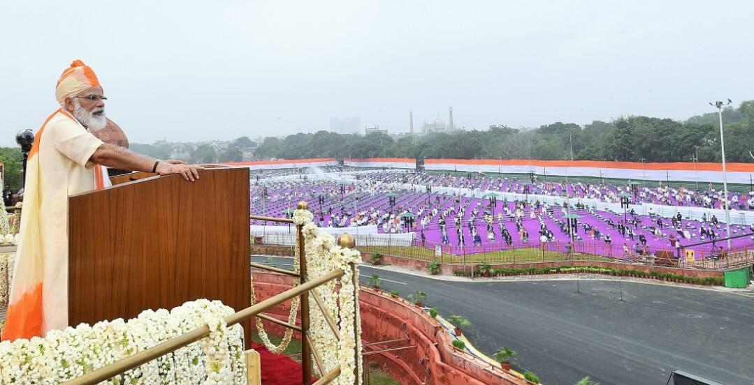 PM Narendra Modi addressing the nation on the occasion of 74th Independence Day from the ramparts of Red Fort, in Delhi on August 15, 2020