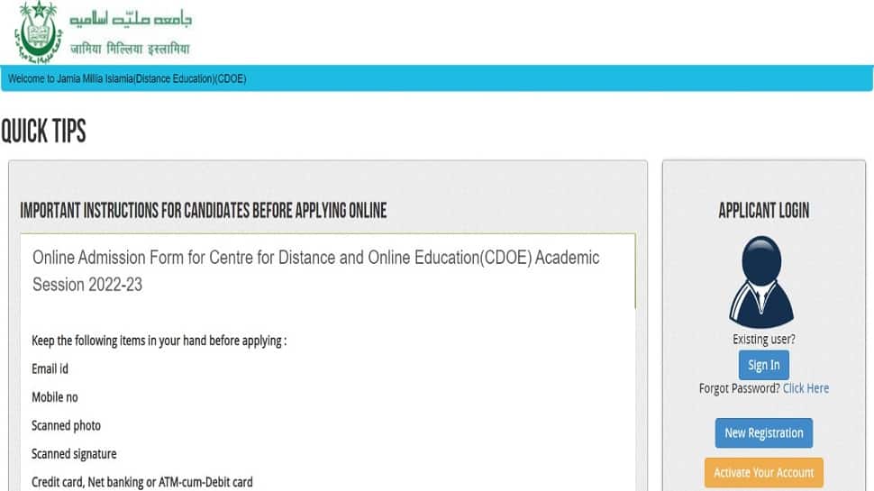 Jamia Millia Islamia Admissions 2022-23 begins for Distance Mode Programmes at jmicoe.in, direct link to apply here
