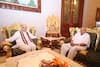 Amit Shah with film producer Ramoji Rao at his residence in Hyderabad