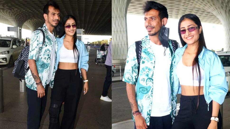 Dhanashree Verma came to drop her husband Yuzvendra Chahal at the Mumbai airport before his departure for Dubai to take part in Asia Cup 2022. Team India will begin their Asia Cup campaign against Pakistan on Sunday (August 28). (Source: Twitter)