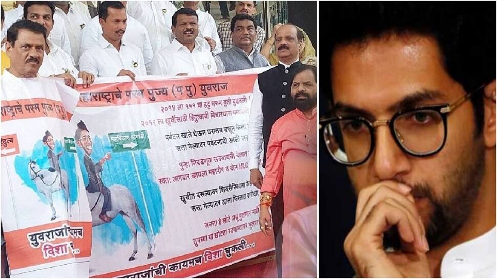 &#039;Maharashtra&#039;s PAPPU…,&#039; Eknath Shinde group MLAs mock Aaditya Thackeray outside Assembly