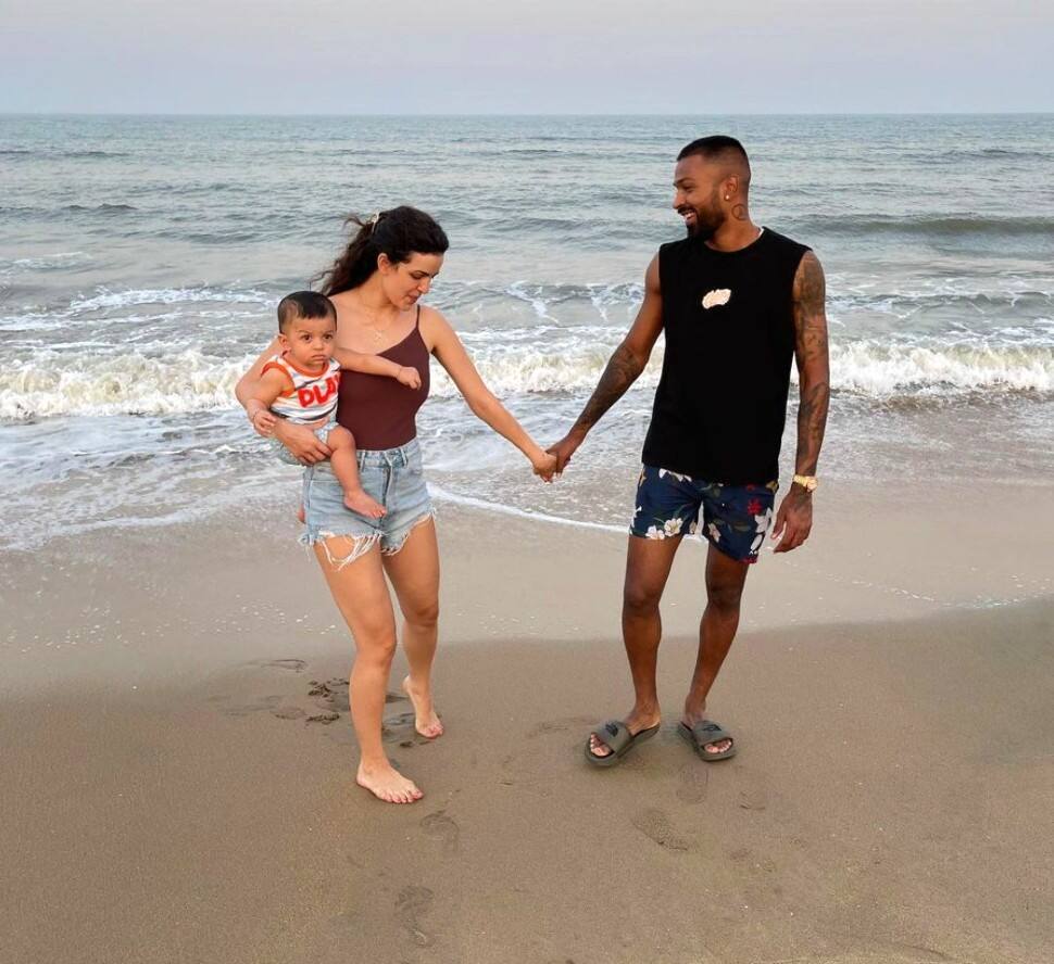 Team India all-rounder Hardik Pandya is married to Natasa Stankovic. Natasa is a Serbian dancer, model and actress, who has appeared in a few movies like Satyagraha. The couple have one son Agastya together. (Source: Twitter)