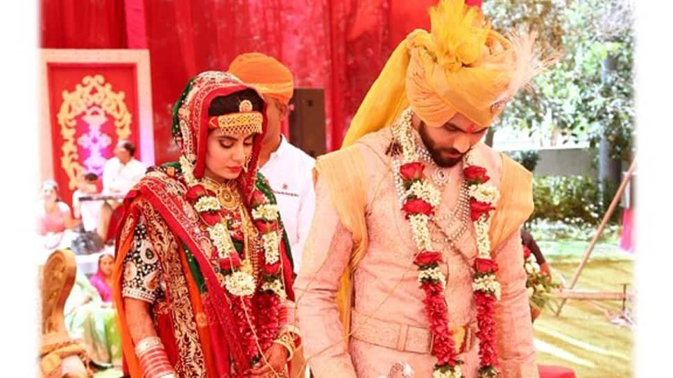 Team India all-rounder Ravindra Jadeja with wife Rivaba Solanki. The couple got married in April 2016. (Source: Twitter)