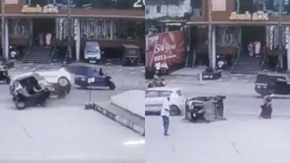 Viral: Woman caught in middle of autorickshaw &amp; car accident; watch her narrow escape