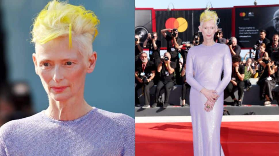 Tilda Swinton dyes her hair yellow to stand out for Ukraine at Venice Film Festival