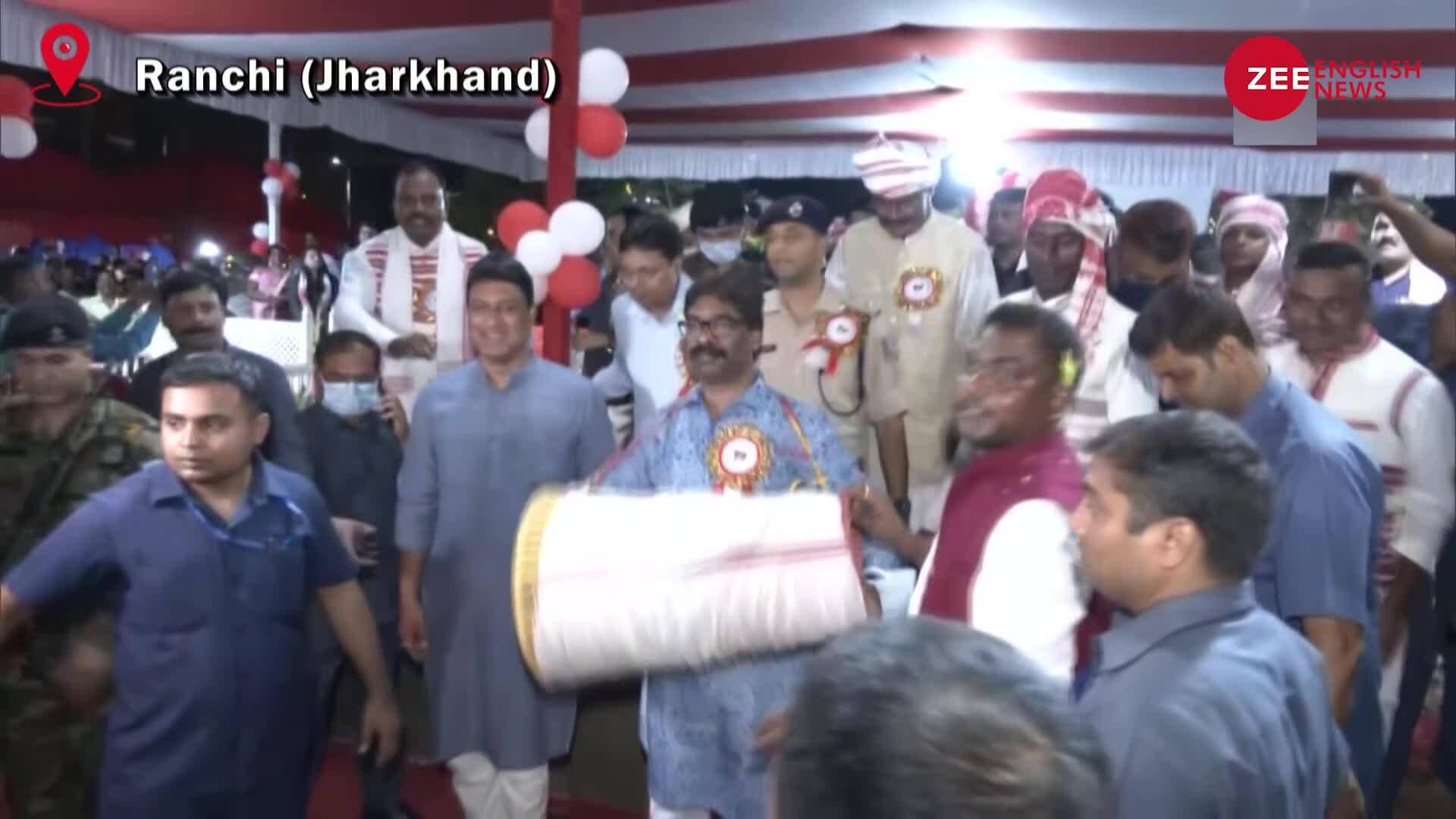 Jharkhand CM Hemant Soren tries hands on 'mandar' at Karam festival ...