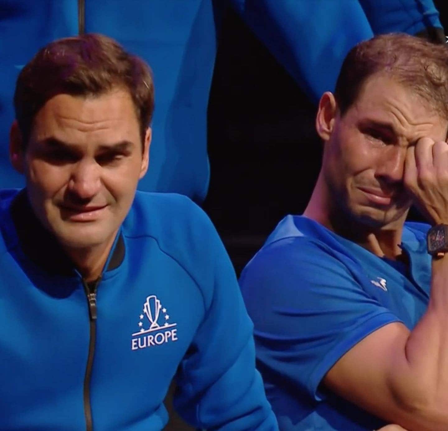 Rafael Nadal crying for his retiring friend Roger Federer