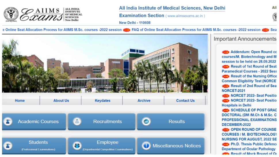 AIIMS NORCET 2022 Results DECLARED at aiimsexams.ac.in- Direct link here