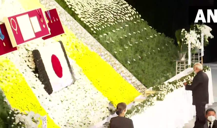 PM Narendra Modi attends former Japanese PM Shinzo Abe&#039;s state funeral at Nippon Budokan Hall in Tokyo