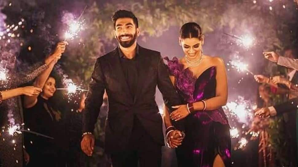 Team India and Mumbai Indians pacer Jasprit Bumrah is married to India sports presenter Sanjana Ganesan. Bumrah and Sanjana got married in Goa back in 2021. (Source: Twitter)