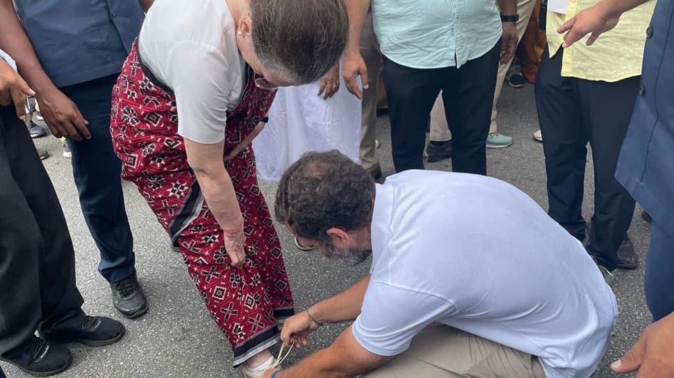 Rahul Gandhi ties mother Sonia’s shoelaces during Bharat Jodo Yatra, picture of mother-son bond breaks internet