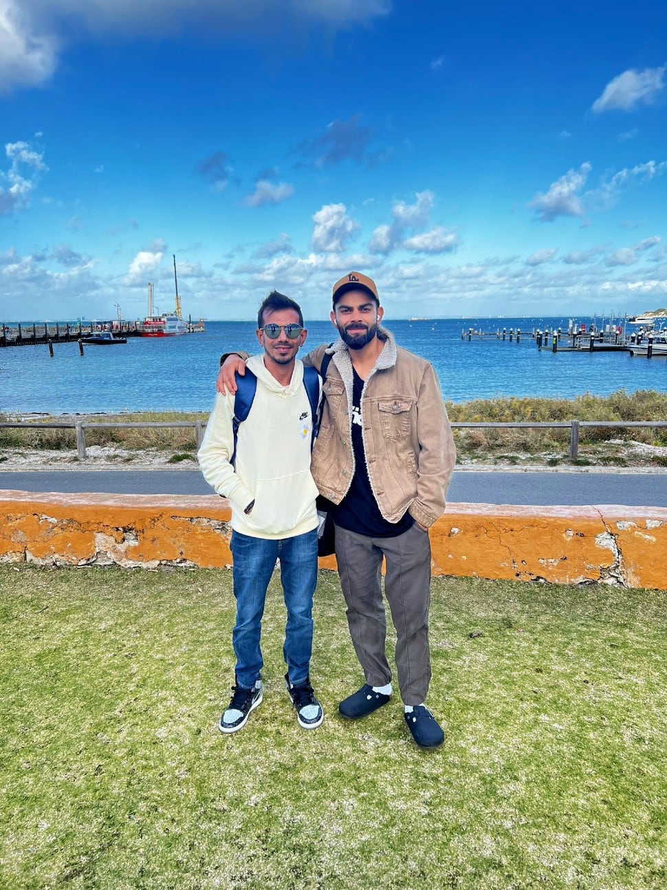 Yuzvendra Chahal strikes a pose former India captain Virat Kohli during their visit to Rottnest Island in Perth. Indian batter Suryakumar Yadav clicked the picture. (Source: Twitter)