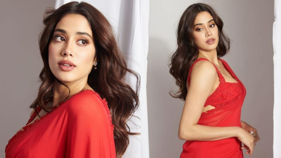 Radiant and Ravishing @janhvikapoor in Resplendent Red #manishmalhotralabel  #signature #sequin #crystal #saree #janvikapoor #styling @moh... | Instagram