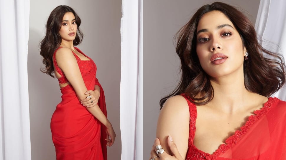 Janhvi Kapoor sexy red saree