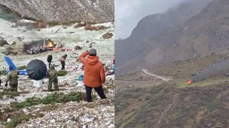 Uttarakhand: Helicopter carrying Kedarnath pilgrims crashes, 7 dead - WATCH  | India News | Zee News