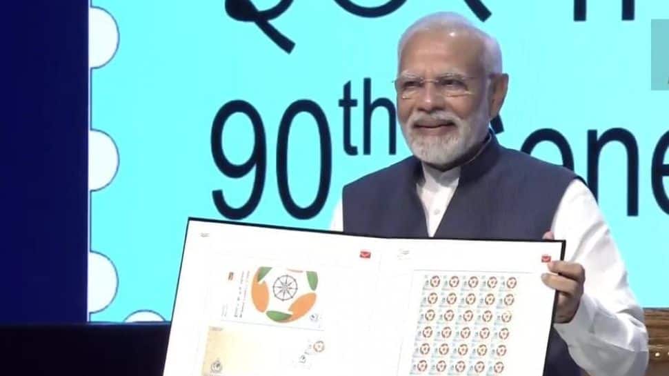 PM Modi releases commemorative postal stamps, Rs 100 coins to mark 90th Interpol General Assembly in Delhi
