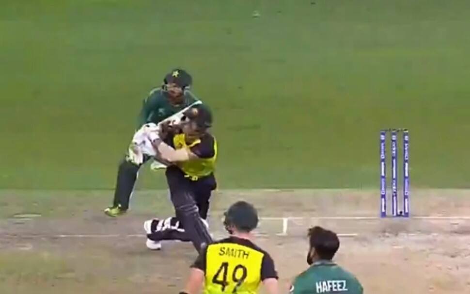 Australia opener David Warner was embroiled in a controversy when he hit Mohammad Hafeez's double-bounce ball for a six in the T20 World Cup 2021 match. (Source: Twitter)