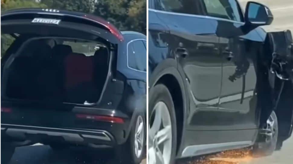 Unaware of DAMAGE, woman drives Audi with only on 3 wheels and open boot: WATCH video