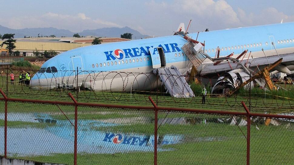 Korean Airlines flight overshoots runway in Philippines, SUFFERS major damage to plane