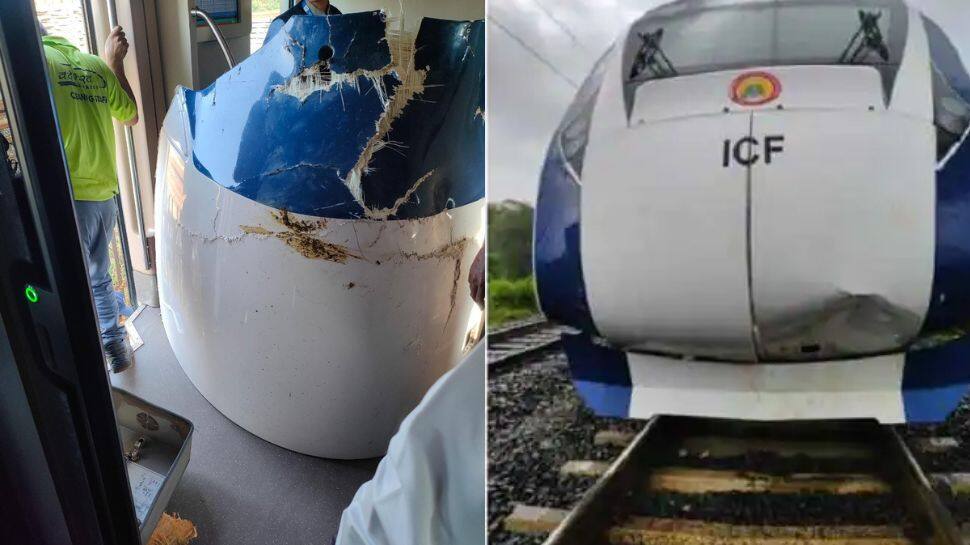 Vande Bharat Express damaged AGAIN on Mumbai-Gandhinagar route, hits cow on track