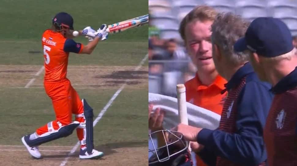 WATCH: Bas de Leede&#039;s helmet smashed by Haris Rauf&#039;s NASTY delivery during PAK vs NED clash in T20 World Cup