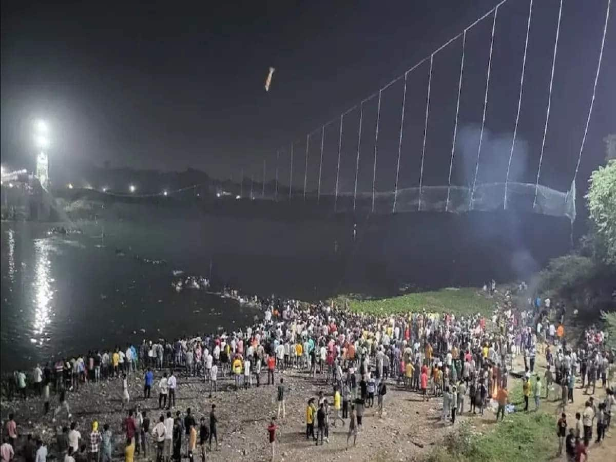 Gujarat Bridge Collapse Video of the bridge accident in Morbi has