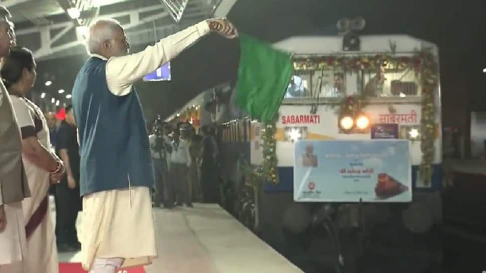 PM Narendra Modi flags off Asarva-Udaipur City Express train services in Gujarat