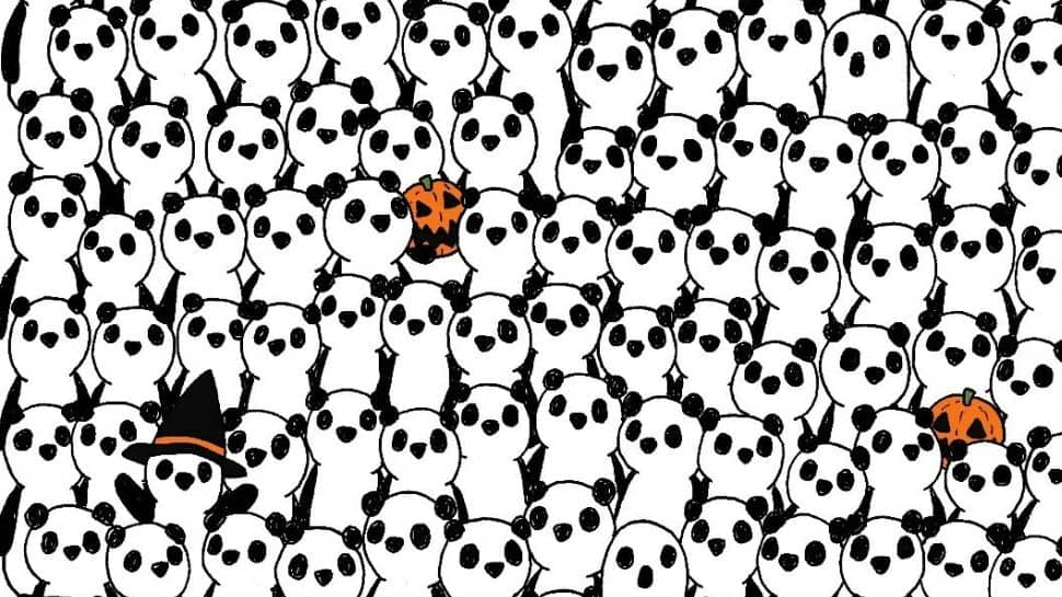 Optical Illusion Test: Spot the 3 Halloween ghosts amid the pandas!