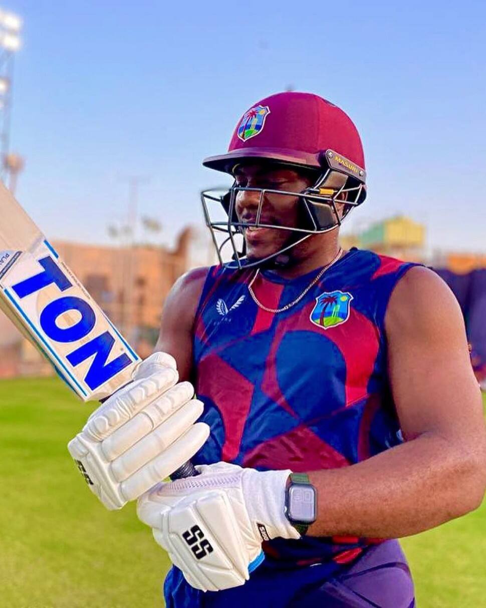 West Indies all-rounder Odean Smith bettered his teammate Rovman Powell, clobbering a 106m six against Ireland in their T20 World Cup 2022 match. (Source: Twitter)