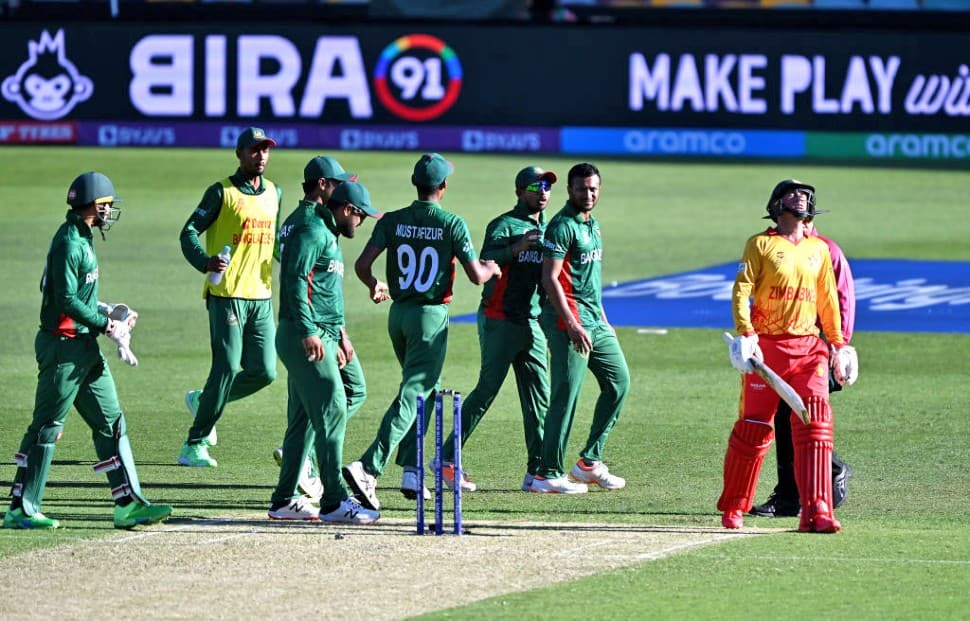 Bangladesh had to work hard to defeat Zimbabwe by three runs, including bowling the final ball again after it was adjudged a no-ball with wicketkeeper Nurul Hasan collection ball in front of stumps. Bangladesh posted 150 for 7 but Zimbabwe fell heart-breakingly short at 147 for 8. (Photo: ANI)