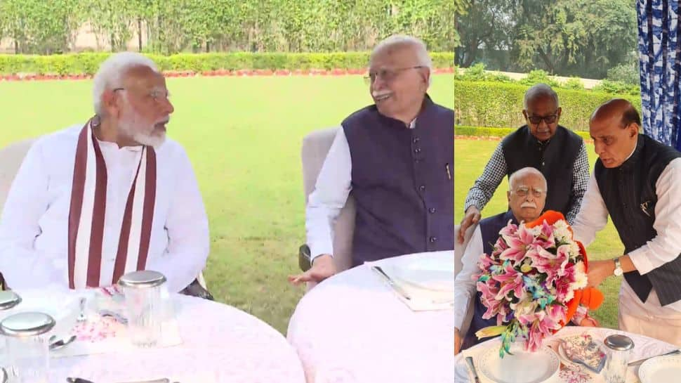 LK Advani 95th birthday: PM Modi, Defence Minister Rajnath Singh visit senior BJP leader&#039;s home