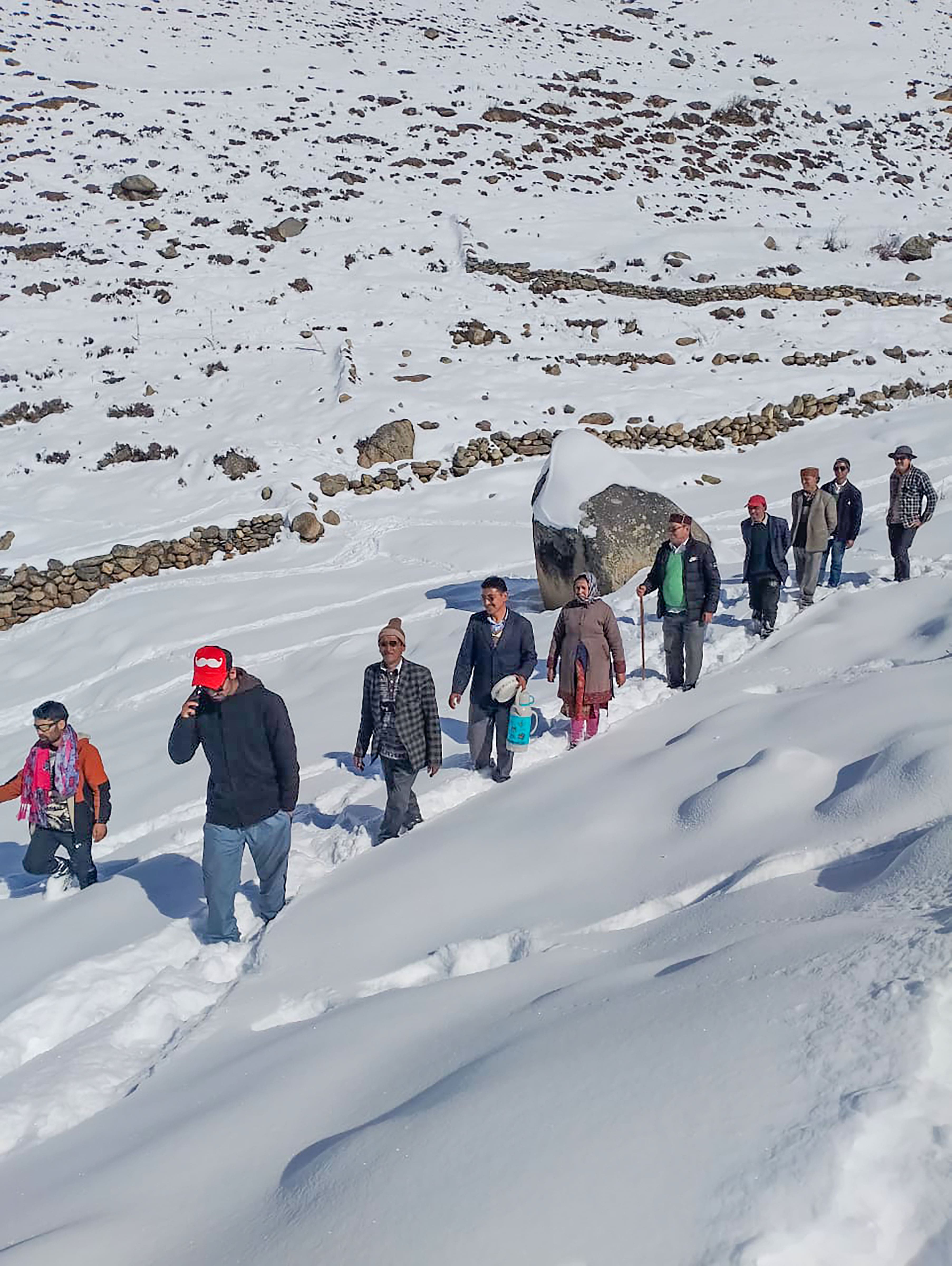 Himachal Assembly Elections 2022: Electors visit polling booth Bharmour Assembly constituency in snow clad way to cast vote