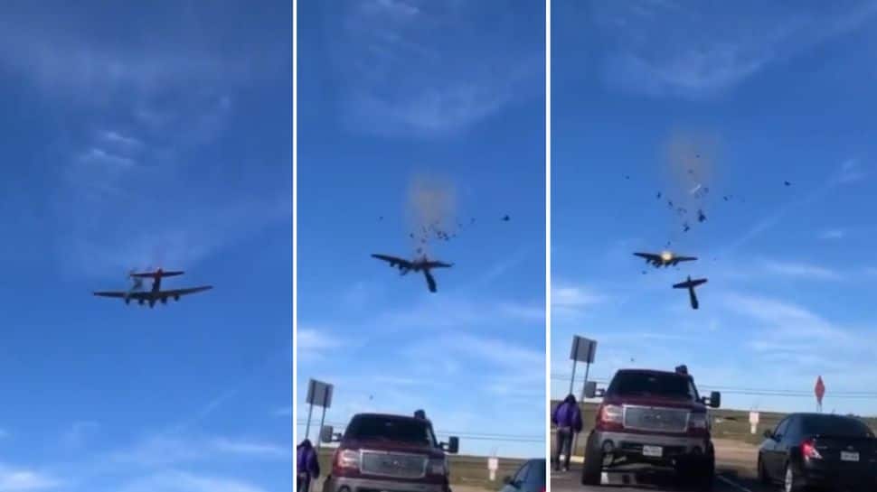 US bomber planes&#039; mid-air collision caught on camera at Dallas Air Show, six feared dead