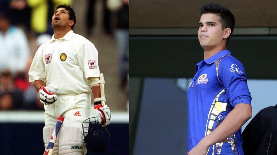 India cricket legend Sachin Tendulkar (left) and son Arjun Tendulkar. Sachin represented India in 200 Tests and 463 ODIs while Arjun has represented Mumbai in first-class cricket before moving to Goa this season. Arjun Tendulkar was also picked by Mumbai Indians in the IPL auction although he is yet to make his debut. (Source: Twitter)
