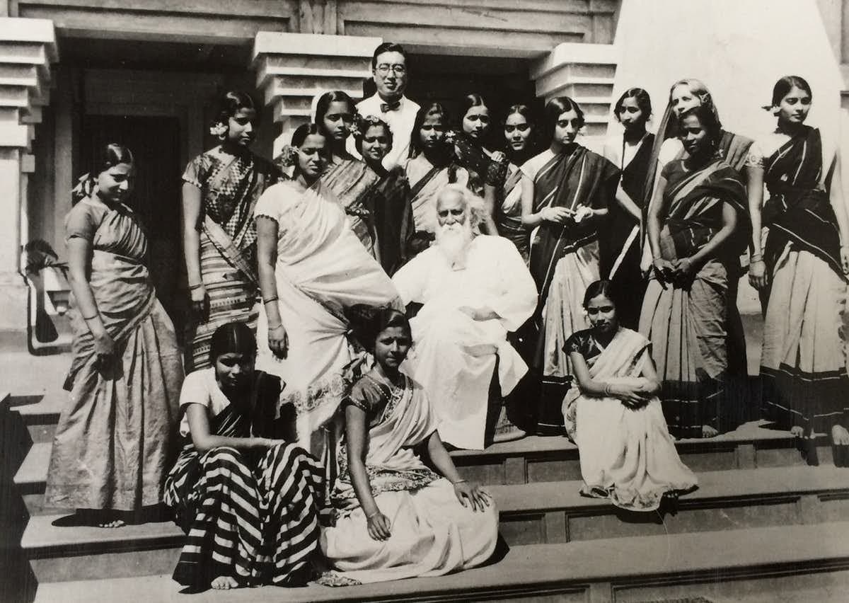 Indira Gandhi with Rabindranath Tagore at Shanti Niketan