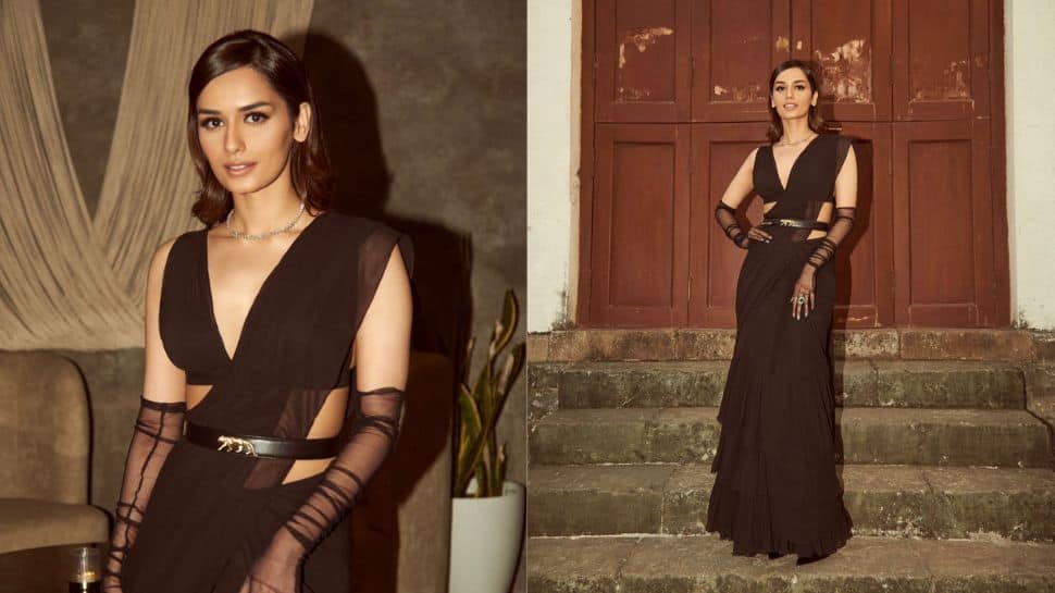 Manushi Chhillar looks stunning as she opts for regal black saree at a ...