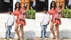 Shilpa Shetty looks gorgeous in red dress, gets papped with kids: In Pics