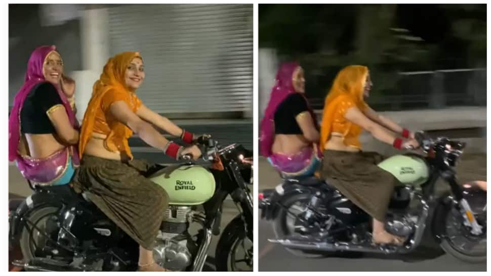 Woman in traditional Indian attire riding Royal Enfield bike STUNS internet: Watch viral video