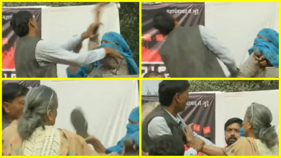 Delhi woman beats man with slipper on &#039;Hindu Ekta Manch,&#039; video goes viral- WATCH