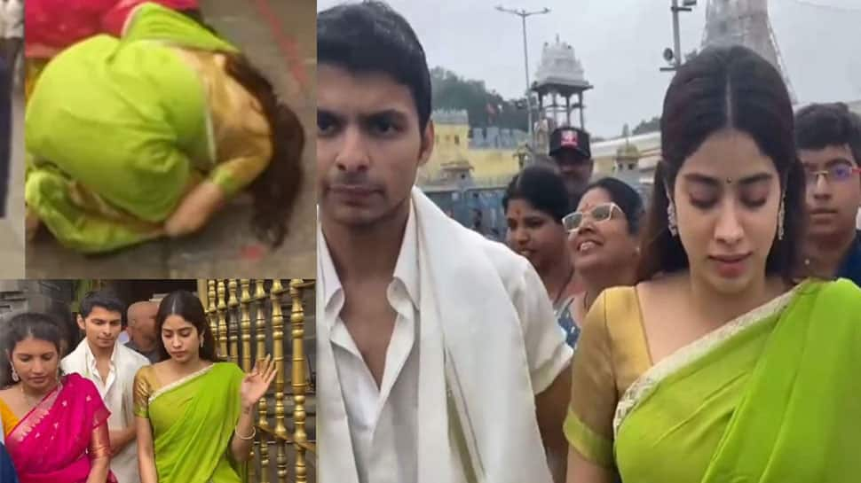 Janhvi Kapoor wears neon green saree for her visit to Tirumala Temple, bows down on the floor - Watch