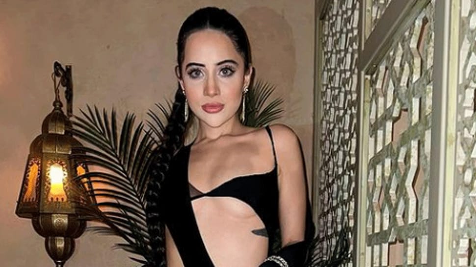 Urfi Javed bumps into man outside lift, stuns fans in black strap outfit covering her modesty