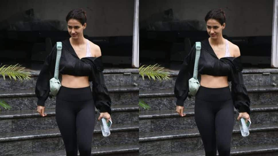 Stuns in an all-black gym outfit