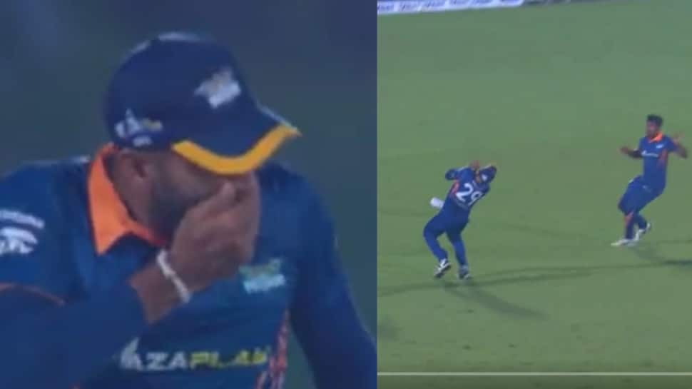 Bizarre INJURY: Sri Lankan cricketer loses 4 teeth while taking a catch - WATCH