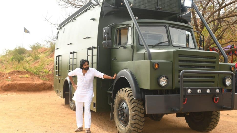 Pawan Kalyan’s ‘Army&#039; vehicle-inspired election campaign vehicle lands actor-politician in trouble? Check pics