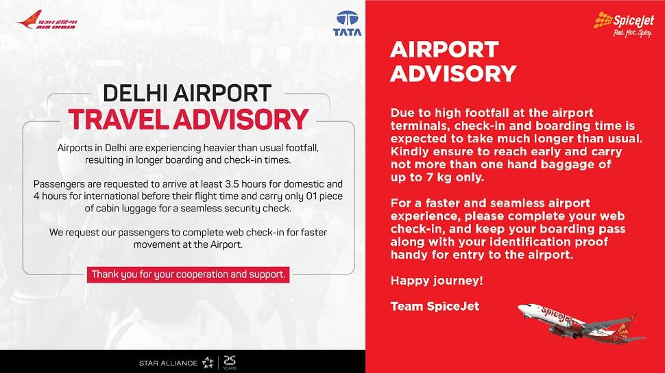 दिल्ली एयरपोर्ट भीड़: इंडिगो के बाद;  स्पाइसजेट, एयर इंडिया ने यात्रियों से 3.5 घंटे पहले आने को कहा