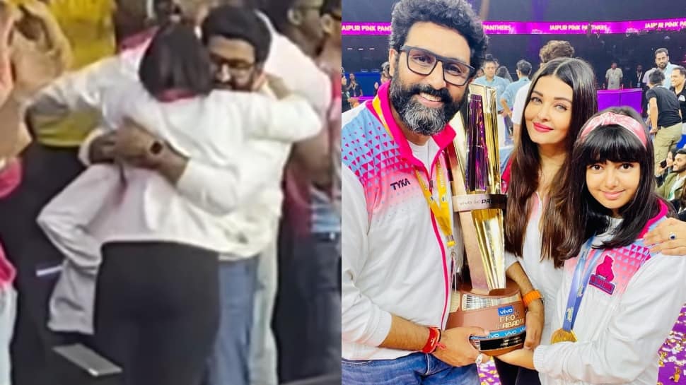 Abhishek Bachchan adorably hugs wife Aishwarya Rai as Jaipur Pink Panthers wins 2nd PKL title- WATCH